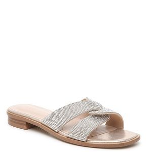 Cross strap rhinestone sandals.